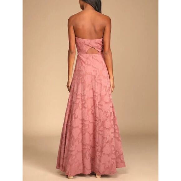 Lulus Women's Pink Garden Of Romance Floral Burnout Strapless Maxi Dress Size S - Picture 2 of 10